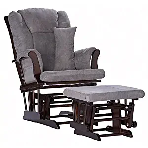 Pemberly Row Custom Glider and Ottoman in Espresso and Grey with Lumbar Pillow