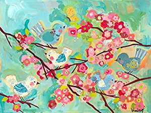 Oopsy Daisy Cherry Blossom Birdies Stretched Canvas Wall Art, 24" X 18"