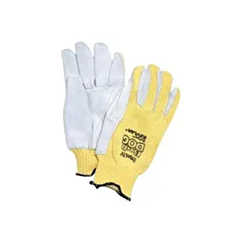 Honeywell Mens Yellow And Gray Sperian BullDog Standard Weight Leather Cut Resistant Gloves With Continuous Knit Wrist, Kevlar Lined And Reinforced Thumb Crotch