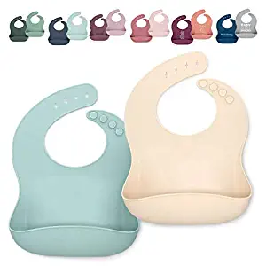 Ava + Oliver Silicone Bib Set - Waterproof Bibs Made with BPA Free Silicone - Perfect for Girls and Boys - Easy Clean Babies or Toddler Adjustable - Excellent Baby Shower Gift, Set of 2 (BibSeaside)