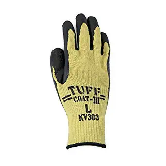 Sperian KV303-L Honeywell Perfect-Coat KV303 Kevlar/Steel Blend Gloves with Latex Palm Coating, 9, Natural Yellow, Large