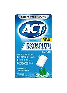 ACT Dry Mouth Moisturizing Gum with Xylitol, Sugar-Free Soothing Mint, 20 Pieces Sugar-Free Dry Mouth Gum (Packaging may Vary)