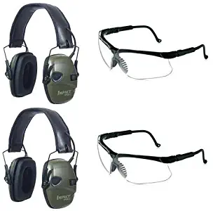 Two Howard Leight by Honeywell Classic Green Impact Sport Sound Amplification Electronic Earmuffs with Two Clear Lens Sharp-Shooter Safety Eyewear