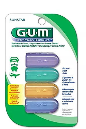 GUM Antibacterial Toothbrush Covers For Travel or Home, 4 Covers