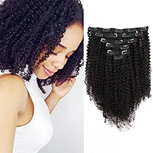 ABH AmazingBeauty Hair 8A Grade Big Thick Real Remy Human Hair 4A 4B Afro Curly Double Weft Clip In Extensions for African American Black Women, 3C 4A, Natural Black, 120 Gram, 14 Inch