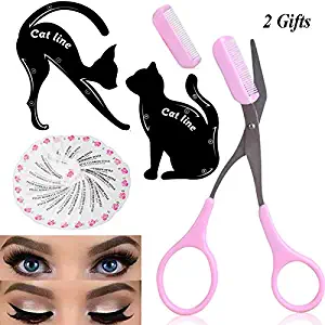 Eye Makeup Tool Kit for Women - Cat Eyeliner Stencil / 24 Shapes Eyebrow Stencil/Eyebrow Trimmer Scissors With Comb Hair Remover Beauty Tools
