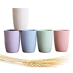 Choary Eco-friendly Unbreakable Reusable Drinking Cup for Adult (12 OZ), Wheat Straw Biodegradable Healthy Tumbler Set 5-Multicolor, Dishwasher Safe
