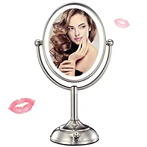 Professional 8''x7'' Lighted Makeup Mirror, VESAUR Oval Magnifying LED Vanity Mirror with 28 Dimmable SMDs (High up to 1100lux), Pearl Nickel Cosmetic Mirror, Desk Lamp Night Light Alternative