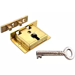S-8 Small Brass Half Mortise Chest Lock with Skeleton Key + Free Bonus (Skeleton Key Badge)