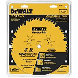 DEWALT DW7150PT 10-Inch 50 Tooth ATB Combination Saw Blade with 5/8-Inch Arbor and Tough Coat Finish