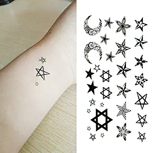 Oottati Small Cute Temporary Tattoo Star Moon Totem (2 Sheets)