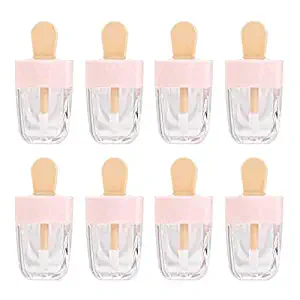 Healthcom 10 Pcs 5ML Clear Ice Cream Lip Gloss Tube Mini Refillable Empty Lip Balm Container with Lid Lipstick Samples Bottle Vials Cosmetic Lipgloss Tube Travel Container DIY Refillable Bottles,Pink