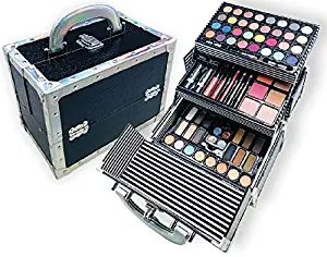 BR Carry All Trunk Train Case with Makeup and Reusable Case Makeup Gift Set (Black)
