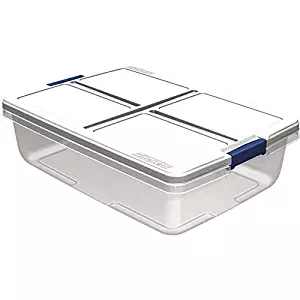 Hefty 34-Quart Latch Box, Clear Base, White Lid and Blue Handle