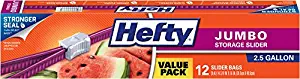 Hefty Slider Jumbo Food Storage Bags - 2.5 Gallon Size, 9 Boxes of 12 Bags (108 Total)