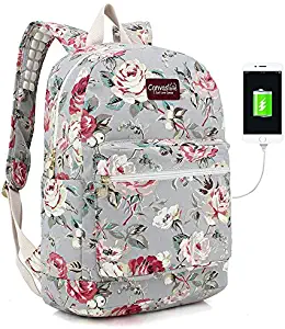 Canvaslove Rose Blue Canvas Waterproof laptop backpack with Massage Cushion Straps and USB charging port for laptop up to 15 inch Men Women Student Outdoor Travel Backpack