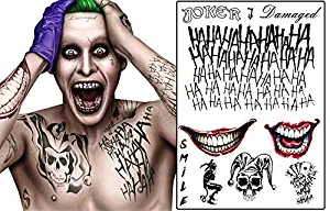 The Joker Temporary Tattoos from Suicide Squad - Perfect for Cosplay, Costumes and Halloween