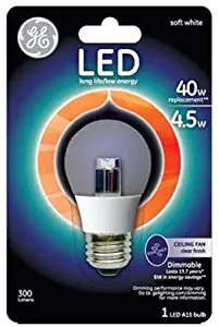 GE Lighting 89987 LED 4.5-watt 300-Lumen Dimmable A15 Ceiling Fan Bulb with Medium Base, Clear, 1-Pack