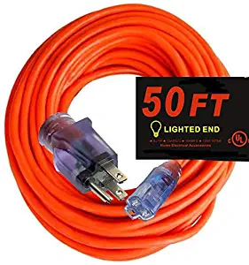 50 ft 10 gauge extension cord 50 feet - Powerful 15 Amps, 125 Volts, 1,875 Watt 10/3 Extension Cords 50 ft Lighted Ends (10 Gauge Extension Cord 50 ft,Orange)
