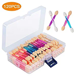 Cuttte 120PCS Disposable Dual Sides Eye Shadow Sponge Applicators with Container, 4 Colors Eyeshadow Brushes Makeup Applicator