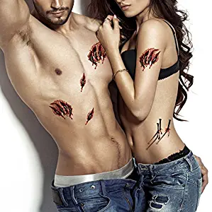 TAFLY Body Scar Tattoo Temporary Stickers Halloween Zombie Tattoos 3D Gory Scar And Wound Stickers 5 Sheets