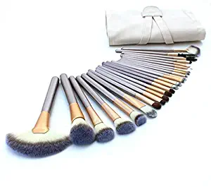 Yoa 24 Piece Brush Set | Horse Hair Professional Kabuki Makeup Brush Set Cosmetics Foundation Makeup Brushes Set Kits with White Cream-colored Case Bag