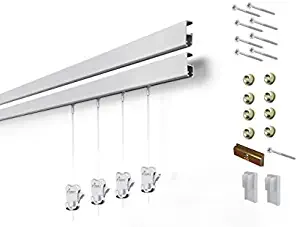 8 Hanging Components STAS Cliprail Pro Picture Hanging System Kit- Heavy Duty Track and Art Hanging Gallery Kit for Home, Office or Public Space (4 Rails 8 Hooks and Cords, Matte Silver Rails)