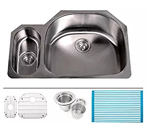 32 Inch Stainless Steel Undermount 20/80 Double D-Bowl Offset Kitchen Sink - 16 Gauge FREE ACCESSORIES