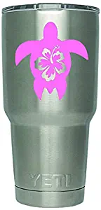 DD262LP 2 Pack- HIBISCUS TURTLE - Tropical Decal Sticker (DECAL ONLY CUP NOT INCLUDED) | 3 Inches | Premium Quality Light Pink Vinyl | Yeti RTIC Orca Ozark Trail Tumbler Decal