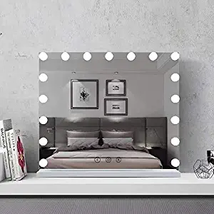 FENCHILIN Large Vanity Mirror with Lights, Hollywood Lighted Makeup Mirror with 12 Dimmable LED Bulbs for Dressing Room & Bedroom, Tabletop or Wall-Mounted, Slim Metal Frame Design, White