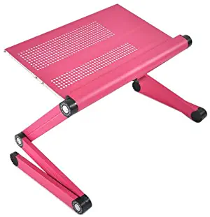 Adjustable Vented Laptop Table Laptop Computer Desk Portable Bed Tray Book Stand Push Button Joints up to 17" (Pink)