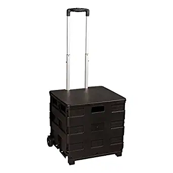 Norwood Commercial Furniture Collapsible Universal Rolling Organizer Tote with Adjustable Handle, Wheels and Lid, Black, NOR-IYG1078-SO-AZ