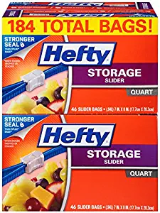Hefty Slider Storage Bags, Quart Size, 46 Count (Pack of 4), 184 Total