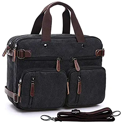 Canvas Laptop Messenger Bag Functional Multi-Pockets Convertible Backpack Briefcase for 14/15.6 Inch Laptop