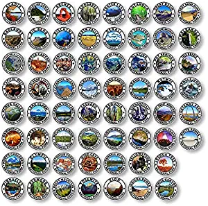 Sheet of 1 inch Round: All 62 National Parks Small Stickers (Laptop Small np rv Travel Scrapbooking)