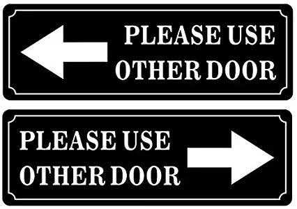 Outdoor/Indoor (2 Pack) 9" X 3" PLEASE USE OTHER DOOR Sign Black & White Sticker Decal - For Business Store, Shop, Cafe, Office, Restaurant - Back Self Adhesive Vinyl
