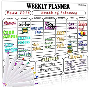 Magnetic Dry Erase Weekly Calendar for Fridge: with Stain Resistant Technology - 16x13" - 8 Fine Tip Markers - Blackboard Organizer Planner: Refrigerator Black Board