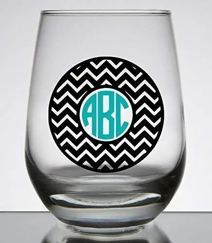 Monogram Decal Chevron Border Choose Color and Size - For Car Windows, Yeti Cups, Laptop, Water Bottle, etc. - Metallic and Glitter Vinyl