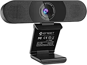3 in 1 Webcam - eMeet C980 Pro Webcam 1080P, 2 Speakers & 4 Built-in Omnidirectional Microphones Arrays, Webcam with Microphone for Video Conferencing Streaming, Noise Reduction, Plug & Play, w/Cover