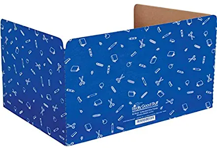Really Good Stuff Standard Privacy Shields for Student Desks – Set of 12 - Matte - Study Carrel Reduces Distractions - Keep Eyes from Wandering During Tests, Blue with School Supplies Pattern