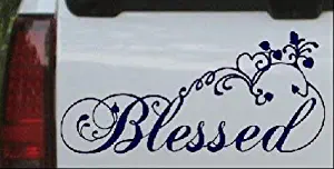 Rad Dezigns Blessed with Swirls Hearts Christian Car Window Wall Laptop Decal Sticker - Navy 5in X 10.7in