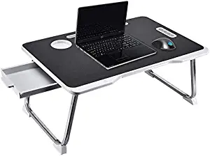 SUNPOLLO Foldable Laptop Lap Desk, Multi-Function Couch Table, Laptop Bed Tray Desk with Storage Drawer and Cup Holder for Writing, Studying, Eating Storage, Reading Stand, Large