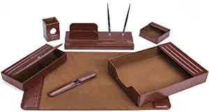 Majestic Goods Office Supply Leather DeskSet, Brown 7 Piece (105-DSG7)